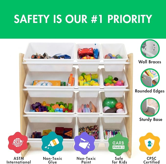 Humble Crew Kids Toy Organizer with 12 Bins, 4 Tier Storage for Playroom