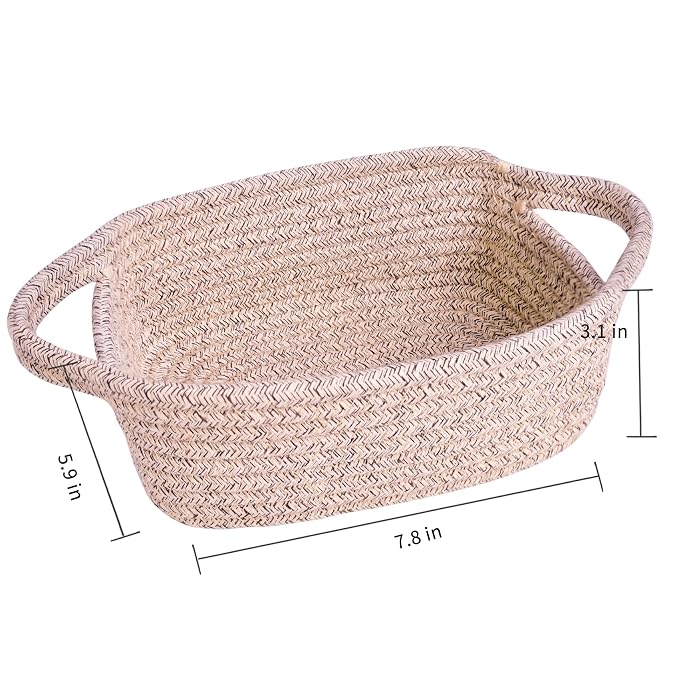 ABenkle Small Storage Basket, Mini Basket, Cute Tiny Cotton Rope Woven Basket, Shelf Basket, Boho Decorative Toy Dog Cat Basket for Nursery, Bedroom, Spa, Empty Gift Basket - XS, Mixed Brown
