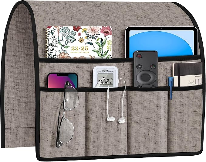 Joywell Armrest Organizer Remote Holder, Moonbeam | For Recliner Armchair, Couch Sofa Arm Chair Caddy, 6 Pocket Storage, For Magazine, iPad, Phone