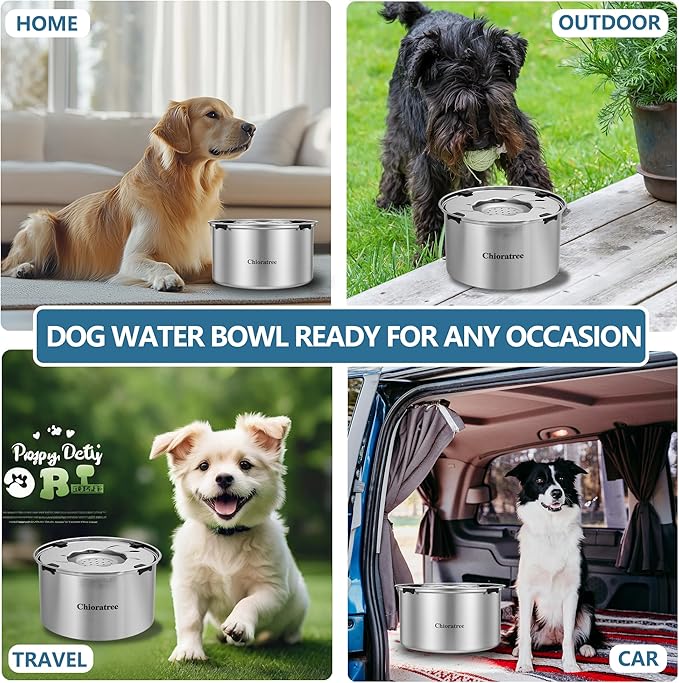 5.6L Dog Water Bowl No Spill 1.5Gal Large Stainless Steel Slow Water Bowl for Dogs, Spill Proof Dog Bowls, Slow Drinking Dog Water Feeder Dispenser with Anti-Slip for Sloppy Messy Drinkers