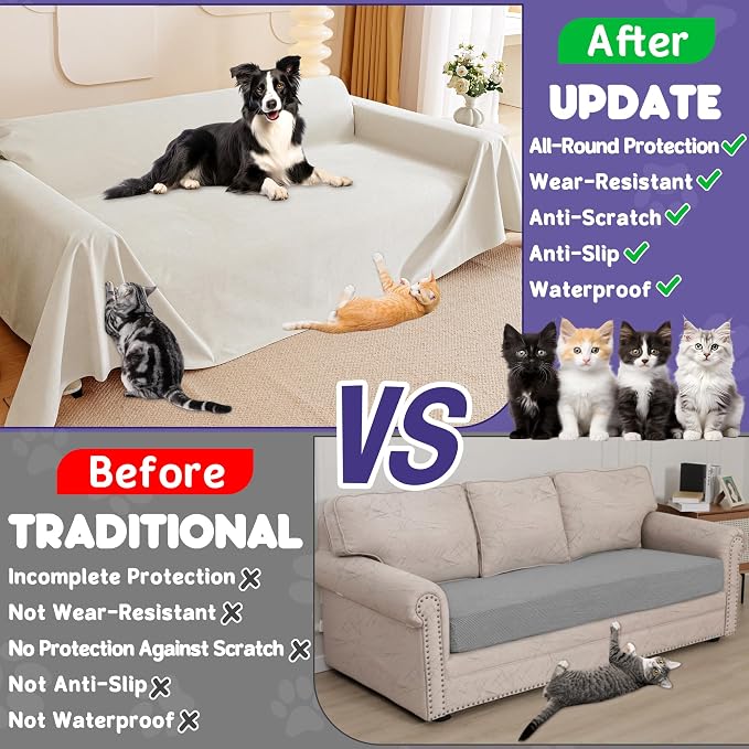Loiion Cat Scratch Proof Furniture Protector Waterproof Sofa Cover 150"x91" | Pet-Friendly Couch Protector, Anti-Scratch & Anti-Slip Sofa Cover For Cats Dogs Kids, Machine Washable