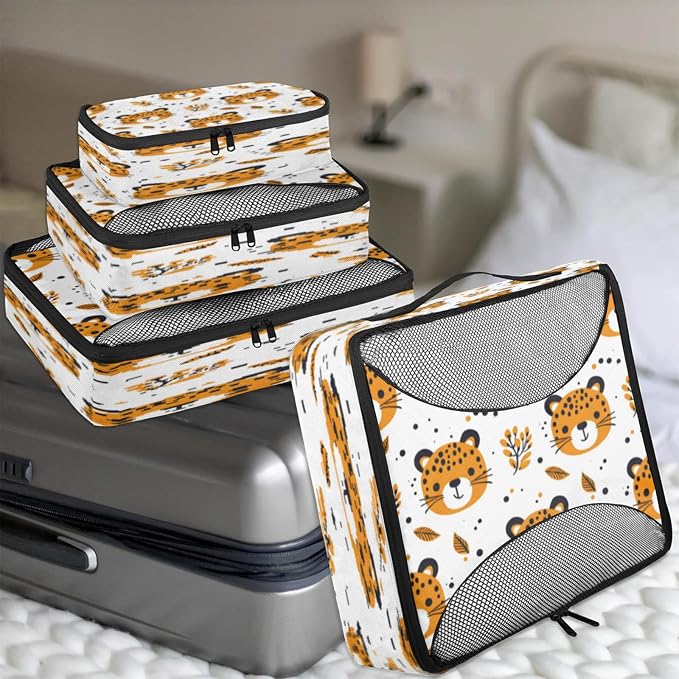 Packing Cubes for Travel, Wild Tigers Travel Luggage Packing Organizers for Women Men, Large Custom Toiletries Bag for Clothes Shoes, Animals Tigers