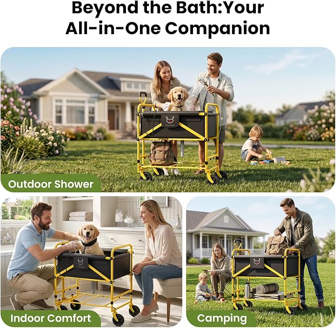 Foldable Dog Bath Cart for Dirty Outdoor Dog and Cat | Adjustable Height pet Bath Cart for Small and Medium Dogs(5-55 lbs)and Cat,No Need to Carry Your Muddy Pup Home