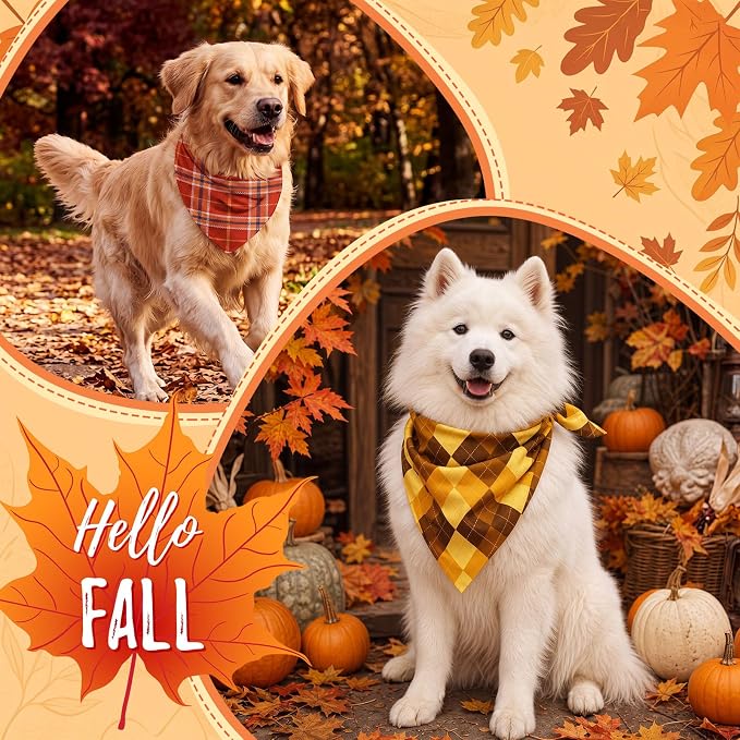 50 Pcs Fall Plaid Dog Bandanas Bulk Autumn Gingham Check Pattern | Triangle Kerchief Bibs Scarf Set for Pets Harvest Party Costume Photo Props Accessories, 25 Styles, 31.5 x 21.7 x 21.7 Inch