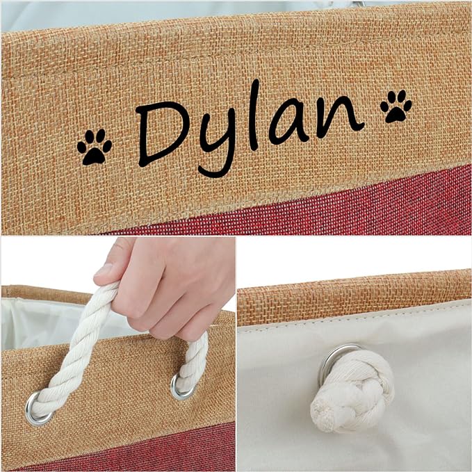 Personalized Dog Toy Storage Basket Bin Collapsible Customized Pet's Name Storage Box Organizer for for Dog Toys, Clothing, Apparel & Accessories (Burgundy, L)