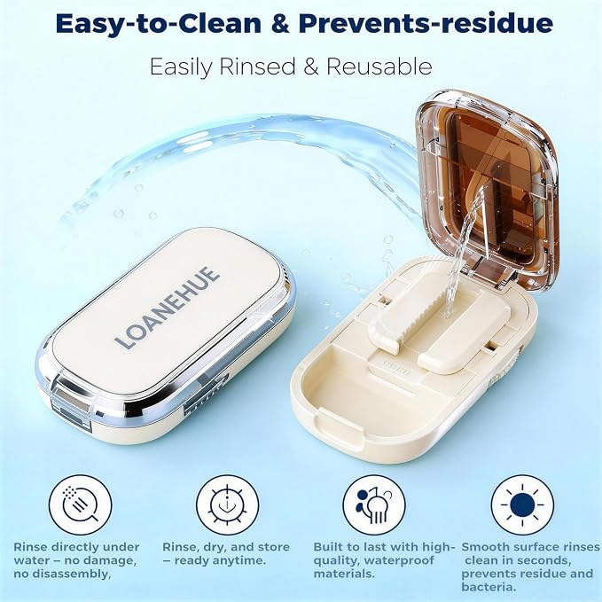 Precision Pill Cutter for Small and Tiny Pills, Sharp Blade with Storage Compartment, Travel-Friendly 1/2 Pill Splitter for Home/On-The-Go, White