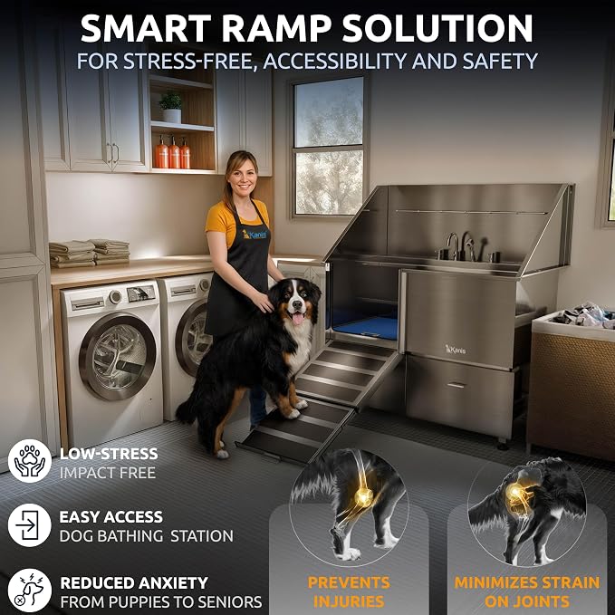 Professional Dog Washing Station 304 Stainless Steel Pet Wash Sink | Grooming Bathtub w/Shower, Floor Grates and Storage for Large, Medium & Small Pets