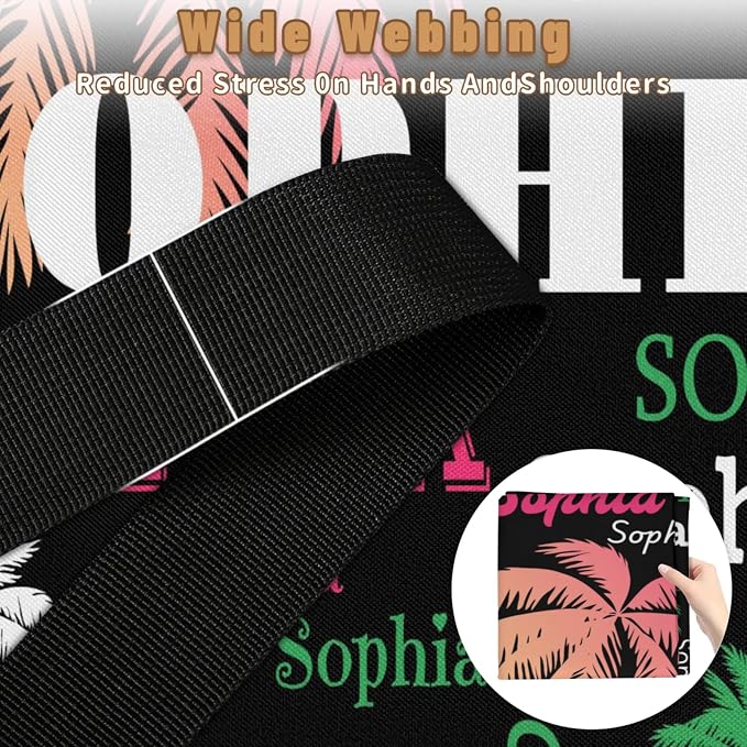 Custom Name Storage Bin with Lid, Personalized Extra Large Pink Green Tropical Palm Tree Black Storage Basket with Handles Zippers for Organizing Comforters, Blankets, Bedding Closet Shelf Baskets
