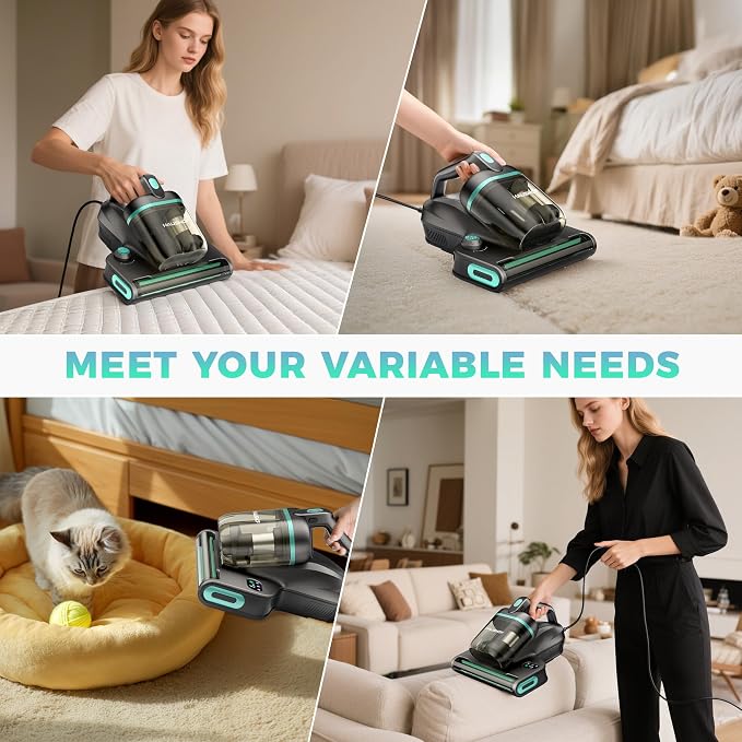 HAUSHOF Mattress Vacuum Cleaner, 15Kpa Bed Vacuum Cleaner | 275nm UV-C Light, 140°F Heat, Aromatherapy, HEPA Filter, Dual Dust Cups, Versatile Handheld Vacuums for Bed, Sofa, Couch