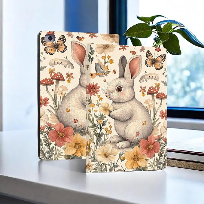 for Microsoft Surface Pro X/Pro X Plus-13 2019/2020/2021/2024 Tablet Case,Auto Wake/Sleep,Adjustable Stand Protective Cover - Rabbit Flower