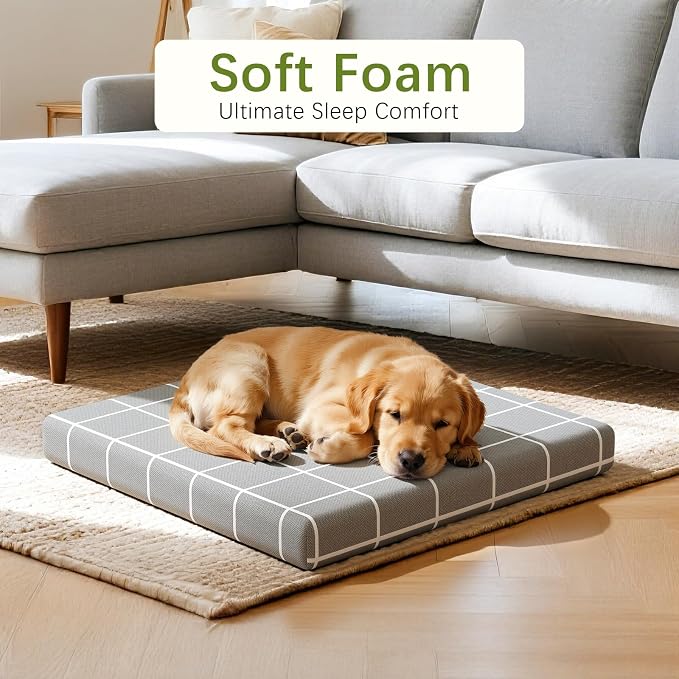 17 in Dog Bed Mat, Foam-Filled Crate Mat with Removable Cover | Breathable pet pad with removable cover for crate training, couch lounging, and travel; comfortable foam-filled design
