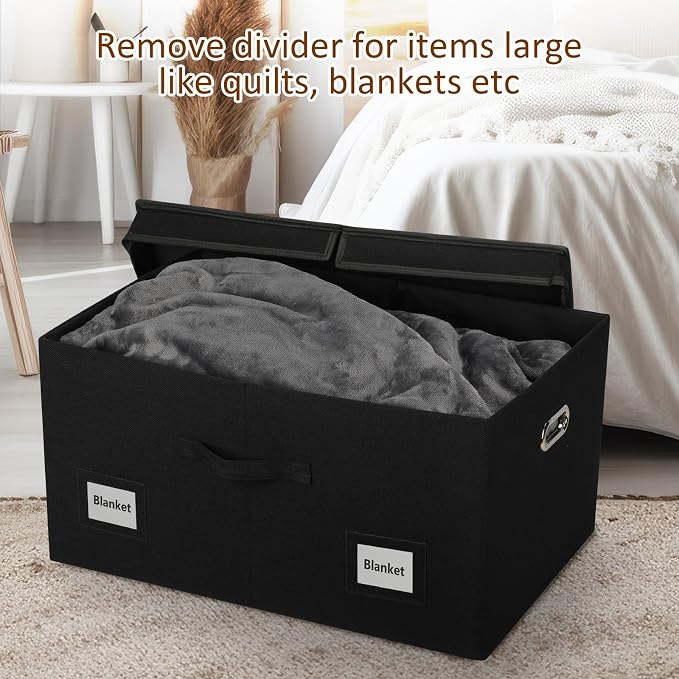 Graciadeco 75 Quarts Extra Large Decorative Storage Bins with Lids, 3 Packs Black Collapsible Storage Bins with Lids, Stackable Storage Bins Decorative Box Storage With Lid Extra Large | 75 Quarts 3 Pack Black Collapsible Stackable Linen Fabric 4 Handl...
