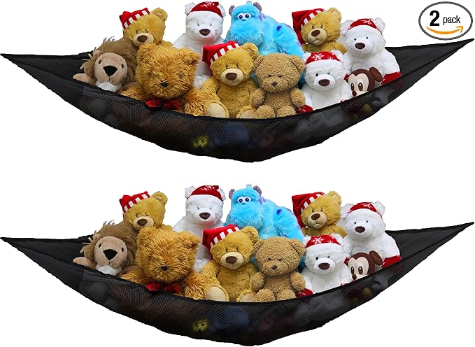 Simple Houseware 2 Pack Stuffed Animal Toy Hammock Net, Black | Jumbo Size Corner Wall Storage for Kids Room