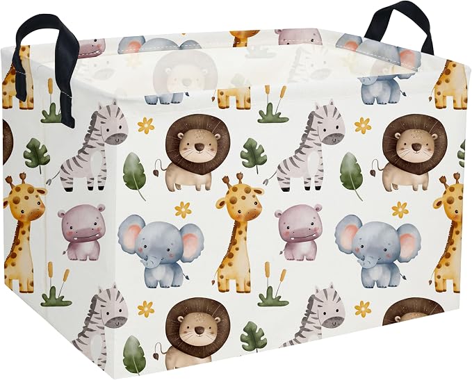 Rectangular Animals Storage Baskets Cute Basket Storage Bin Zoo Room Decor for Home(Zoo)