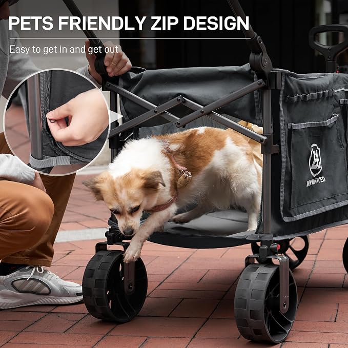EVER ADVANCED Folding Push Wagon with Canopy, Shopping Cart with Brakes | Portable Collapsible Wagon Cart with All-Terrain Big Wheels for Camping, Beach, Sports