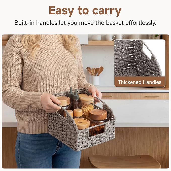StorageWorks Wicker Baskets for Organizing, Paper Rope Gray Baskets, 2-Pack | Pantry Organizers and Storage, Wicker Storage Baskets for Shelves, Pantry Baskets for Organizing, Wicker Baskets with Handles