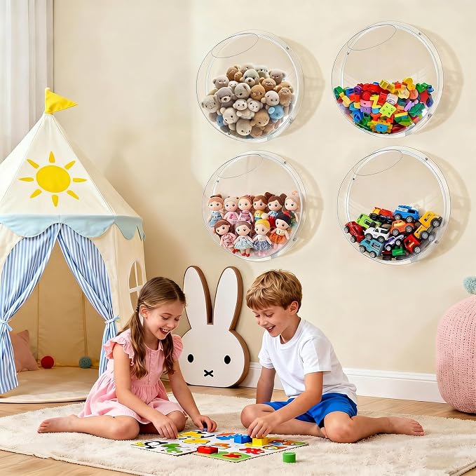 4 Pack Acrylic Wall Toy Storage,Clear Hanging Toy Dispenser with Back Panel Hanging Holder,exquisite Acrylic Wall Organizer for Blocks, Snacks, Cars,Home Organization and Storage (4)