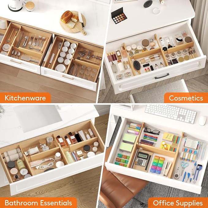 Lifewit 4" High Dresser Drawer Dividers, Adjustable Bamboo Drawer Organizer | 5 Pack 12"-16" Expandable Drawer Separator for Clothes, Utensils, Kitchen, Cabinet, Closet, Nursery Organization & Storage