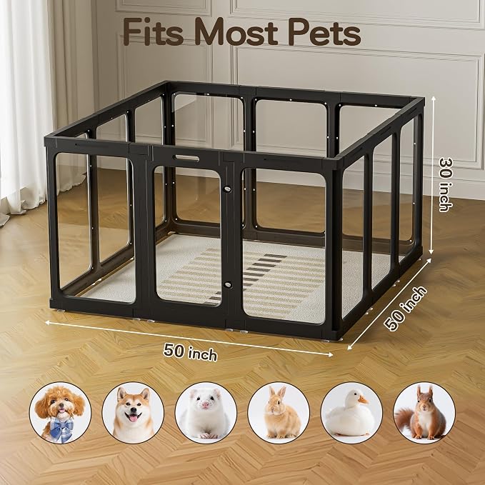 Jalove 12PCS Dog Playpen Clear Puppy Playpen Indoor, 30" H Easy Assemble | Ideal for Small to Medium Dogs,Relieves Pet Anxiety, Transparent Small Pet Play Pen, Sturdy Crate Whelping Cage, Black