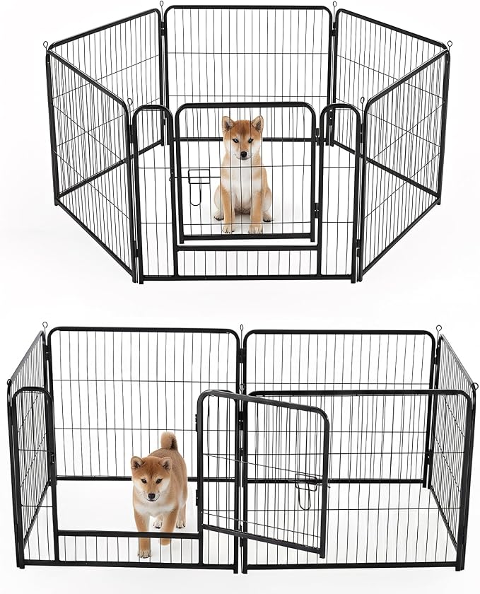 NEWBULIG Dog Playpen Indoor 6 Panels 24 Inch, Metal Outdoor Dog Fence Pen | Heavy Duty Metal Exercise Pen, Foldable Portable, RV Camping, Yard Garden, Small Dogs Pet Pen