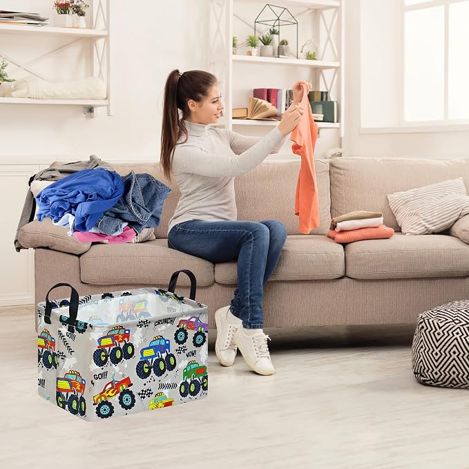 Baby Storage Basket Nursery Box Laundry Hamper Organization Bins for Toys and Clothes with Handles (Grey Car)