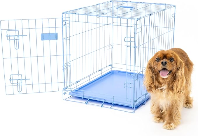 Carlson Pet Products Carlson Compact and Secure Deluxe Blue Metal Dog Crate, Blue