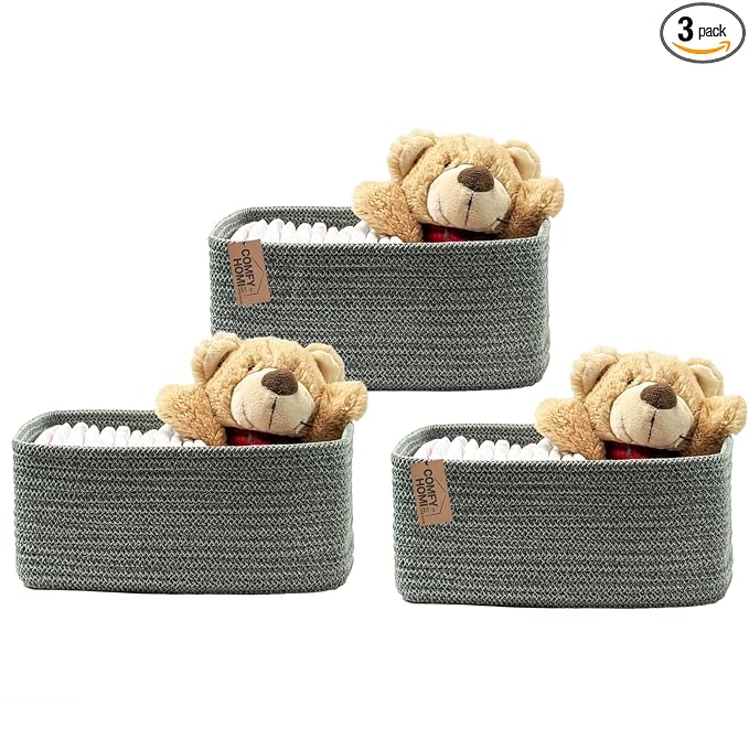COMFY-HOMI 13" x 8.5" x 5.1" Storage Baskets for Organizing | Cotton Rope Woven Basket | Toy Storage Bin Box | Basket for Shelves, Closet Organizer Bin, Decorative Closet Shelf, 3 Pack