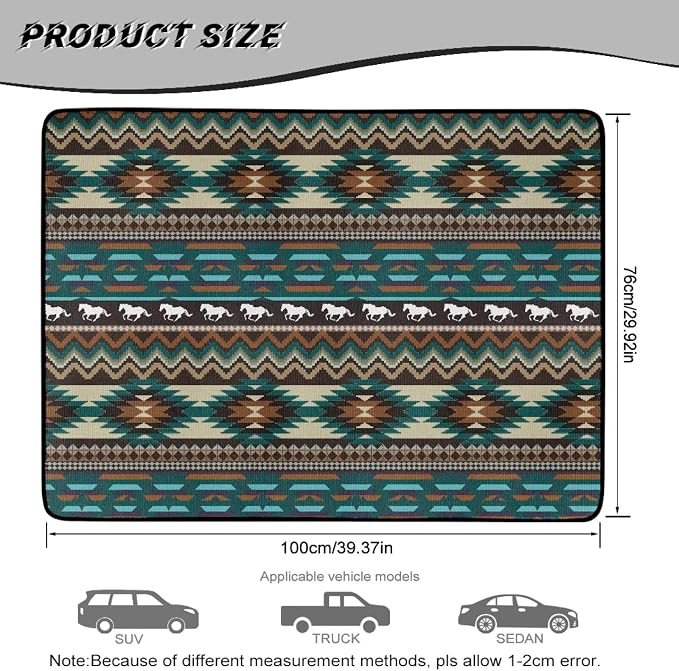 Howilath Car Trunk Mat All Weather Cargo Liner Non-Slip Green Southwestern Aztec Horse Rear Trunk Protection Vehicle Interior Accessories for Sedan & Truck