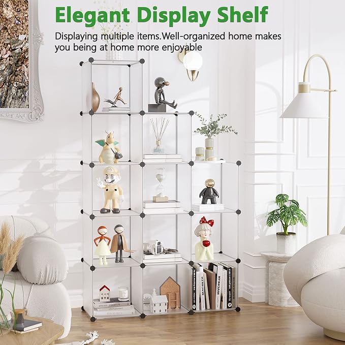 C&AHOME Cube Storage Organizer, 12-Cube Shelf Units, Closet Cabinet White | DIY Plastic Modular Bookshelf, Stackable Clothes Organizer Shelving Ideal for Home, Bedroom, 36.6" L x 12.4" W x 48.4" H