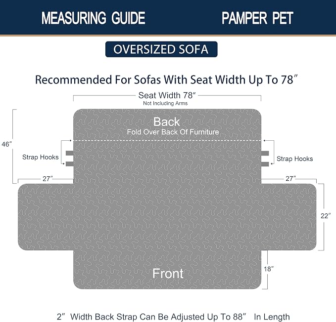 Brilliant Sunshine Blue Toile Couch Cover, Quilted X-Large Sofa Slipcover, 78" Seat Width, Slip Resistant Furniture Protector, 2" Strap, Washable Couch Cover for Pets, Kids, Dogs, Cats, Blue Beige | Quilted Sofa Cover, Living Room & Bedroom Furniture P...