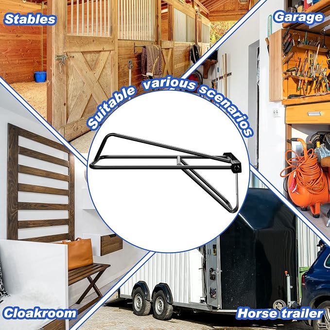 Dunzy 2 Pieces Portable Folding Saddle Rack Collapsible Saddle Storage Rack, Wall Mount Black Stand for Horse Trailer Western Saddles Horses Blanket Stall (Classic Style)