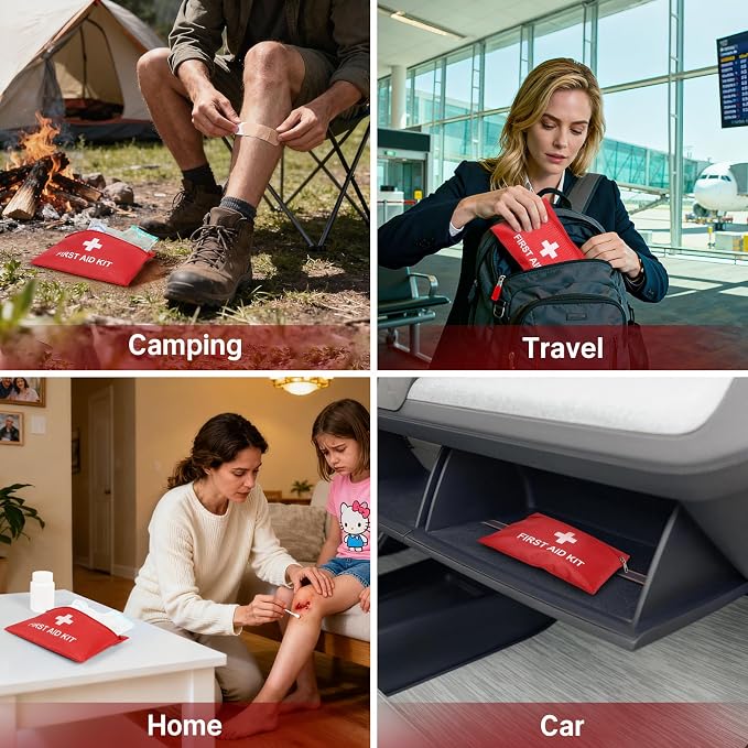 Empty Mini First Aid Kit Bag Portable Waterproof Small First Aid Pouch for Emergency Supplies Travel Home Car (Red, Pack of 2)