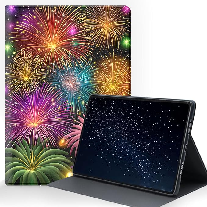for Samsung Galaxy Tab A11 8.7 Inch 2025 (SM-X133/X135/X135F) Tablet Protective Cover with Adjustable Stand and Magnetic Auto Wake/Sleep,Fireworks