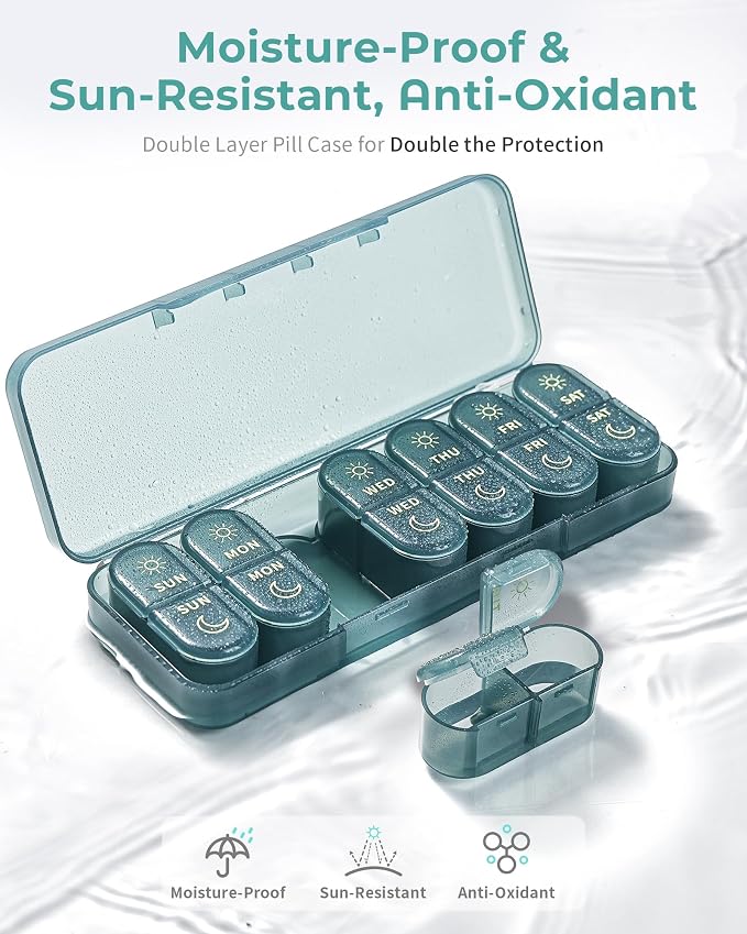 𝐏𝐢𝐥𝐥 𝐎𝐫𝐠𝐚𝐧𝐢𝐳𝐞𝐫, Am & Pm Pill Organizer 7 Days, Weekly Pill Organinzer 2 Times a Day, Pill Box 7 Day, Medicine Pill Organizer for Travel, Vitamins, Fish Oils, Supplements