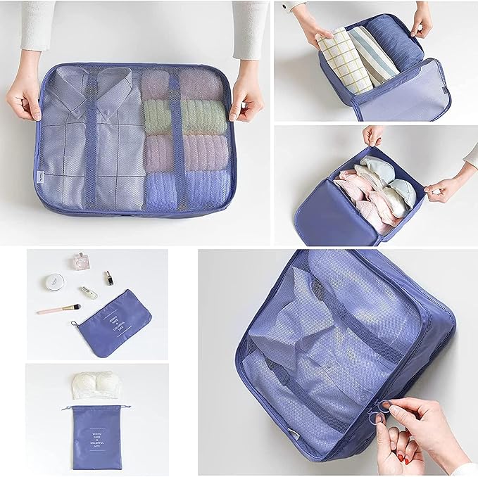 LANSKLBD 6/8 Set Packing Cubes for Suitcases Travel Luggage Packing Organizers,Travel Accessories Essentials Luggage Organizer with Shoe/Tioletry/Laundry Bag (Dark Blue, 6 set)