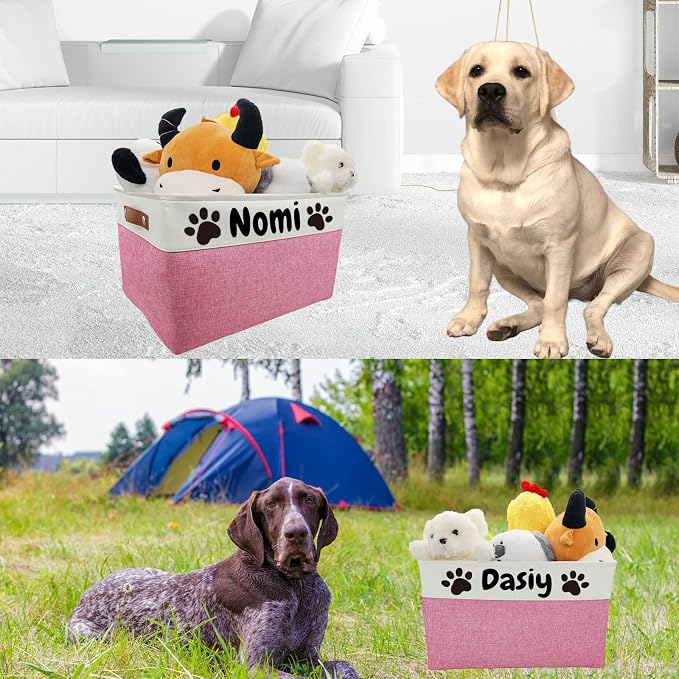 Large Personalized Dog Toy Basket Custom Dog Toy Box Foldable Dog Gift with Pet's Name for Dog Chew Toys, Clothing,Stuff