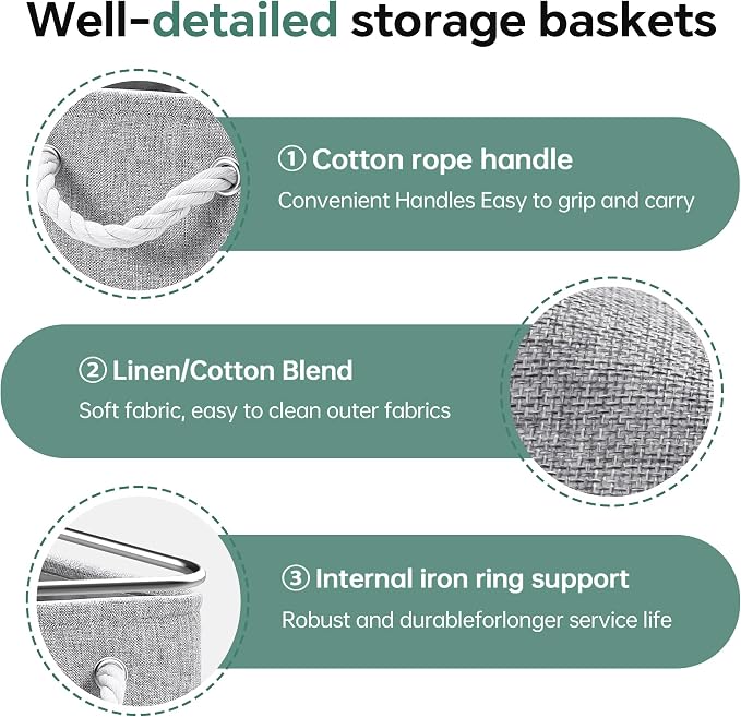 ECDYQXVU 13x13x13 Inch Storage Cube Bins Foldable Organizer Baskets 6 Pack | Soft Cotton Handles, Premium EVA Fabric, Hard Cardboard Bottom, Sturdy Metal Rim, Closet Shelf, Living Room, Bedroom, Laundry