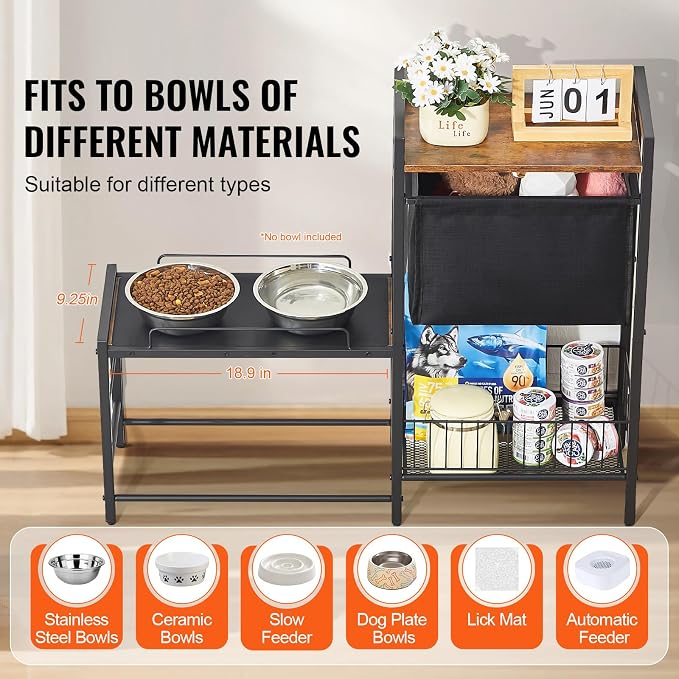 HappyBuy Pet Feeding Station with Storage, Elevated Dog Bowls, Raised Stand, Storage for Food and Toys, for All Sized Dogs