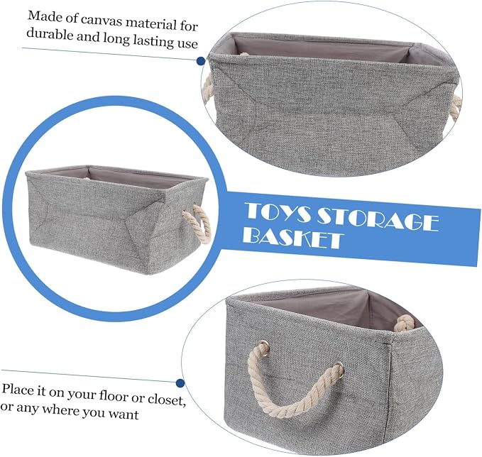 POPETPOP Portable Canvas Storage Basket Handle Versatile Organizer Bin for Toys Sundries and Pet Supplies Random Interior Colors