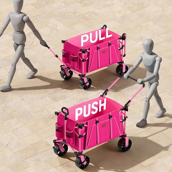 EVER ADVANCED Folding Push Wagon with Canopy, Shopping Cart with Brakes | Portable Collapsible Wagon Cart with All-Terrain Big Wheels for Camping, Beach, Sports