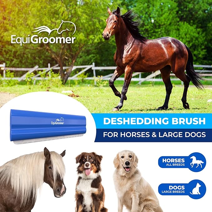 EquiGroomer Deshedding Brush, 8-Inch for Horses and Large Pets, Blue, Removes Loose Dirt, Hair, and Fur, Professional Undercoat Grooming Tool