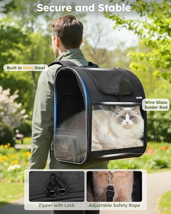 pecute Cat Backpack Expandable, Cat Carrier Backpack Acrylic Window, XL | Durable Oxford Cloth, Lockable Zipper,Use for Pet Under 15 lbs to Travel