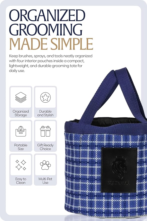 Equinavia Darby Mini Grooming Tote Bag for Horses, Dogs, Cats | Riding Supplies Organizer with 8.75" x 8.75" x 8" Interior - Navy/Skipper Blue - One Size