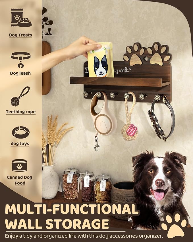MTERSN Cute Dog Leash Holder for Wall for Pet Station Organizer, Brown