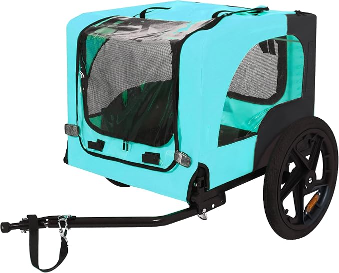 Pet Bike Trailer for Dogs, Foldable Dog Bicycle Trailer Carrier with Quick Release Wheels, Waterproof Oxford Fabric, Safety Leash & Reflective Lights for Small Medium Pets up to 66 lbs