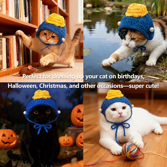 Cute Cat Hat Costume Suitable for 5 to16 lbs - Kitten hat Head Circumference 11" or Less cat Hats for Cats only pet Photography Outfits