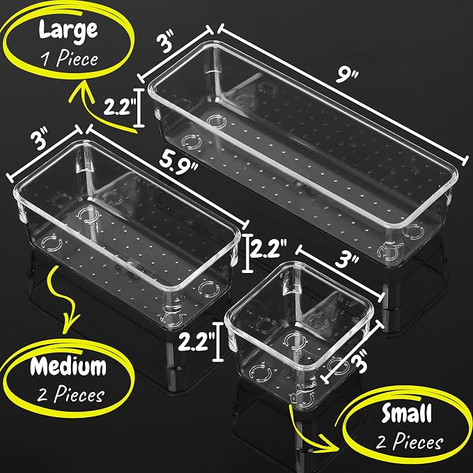 Mr. Pen- Drawer Organizers Set, 5 pcs, Clear Plastic Drawers Organizer | Makeup Drawer Organizer, containers for Organizing, Desk Drawer Organizer, Vanity Organizer, Bathroom Drawer Organizers