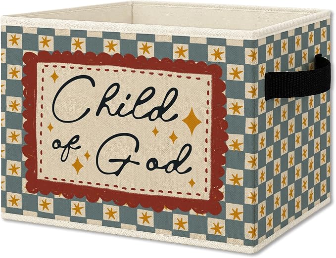 Christian Nursery Cube Storage Bins with Handles, Bible Verse Retro Checkered Collapsible Fabric Storage Basket Boxes Books Clothes Organizer for Kids Boys Girls Room Bedroom Bathroom