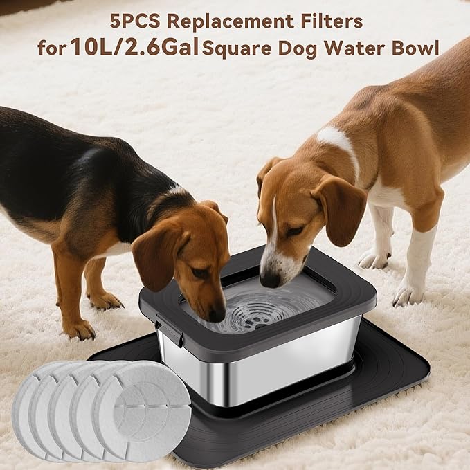 5 Pcs Replacement Filters for 10L No Spill Dog Water Bowl, Multi-Layer Filtration Provides Clean and Fresh Water, Compatible with 10L/6.5L/4.5L/3.5L/2.5L Stainless Steel Large Dog Bowls