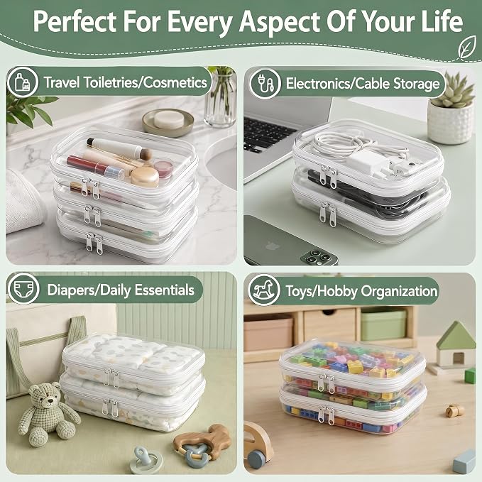 6 Pcs Clear Hard Shell Zipper Case – Clear Makeup Bag Set 2S/2M/2L, See-Through Hard Plastic Organizer Pouches with Double Zipper, Crush-Resistant Travel Toiletry Bag for Cosmetics,Toys